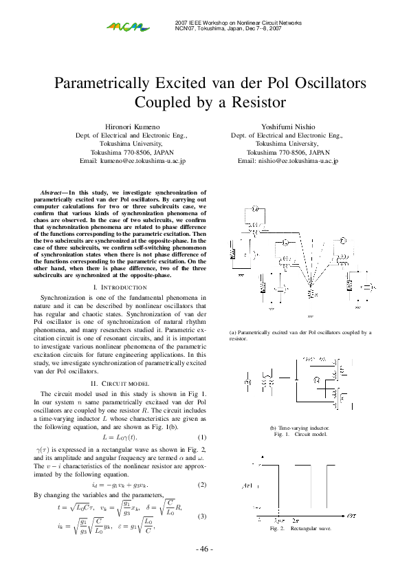 (PDF) Parametrically Excited van der Pol Oscillators Coupled by a Resistor