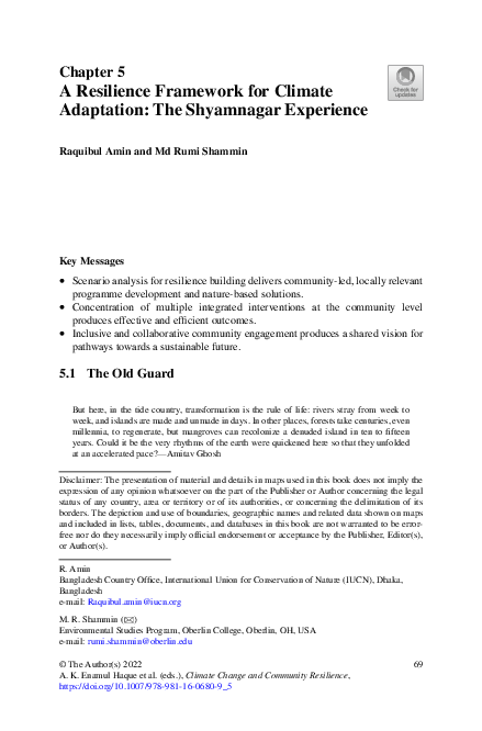 (PDF) A Resilience Framework for Climate Adaptation: The Shyamnagar ...