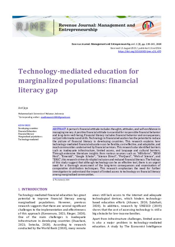 (PDF) Technology-mediated education for marginalized populations ...