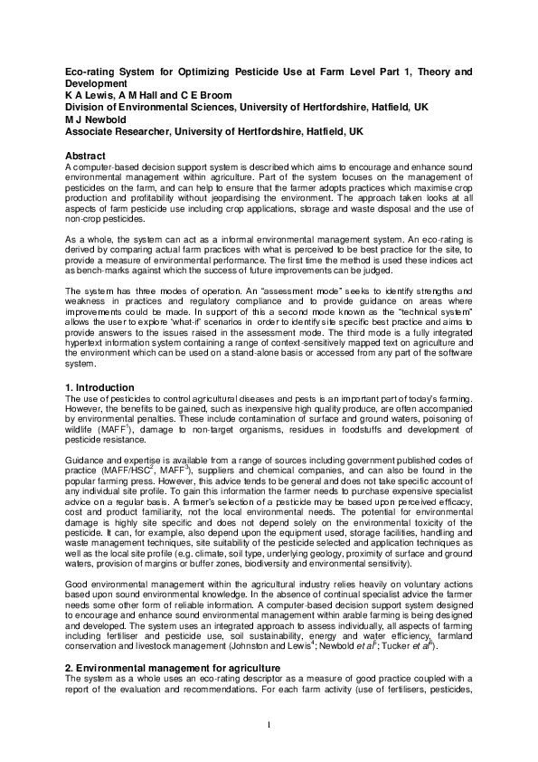 (PDF) Eco-rating System for Optimizing Pesticide Use at Farm Level ...