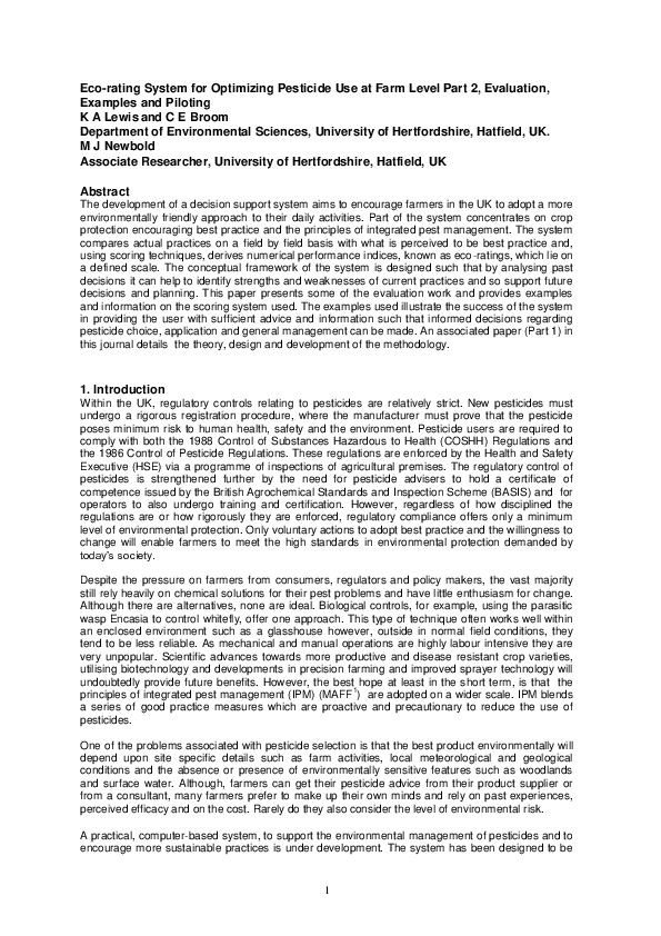 (PDF) Eco-rating System for Optimizing Pesticide Use at Farm Level ...
