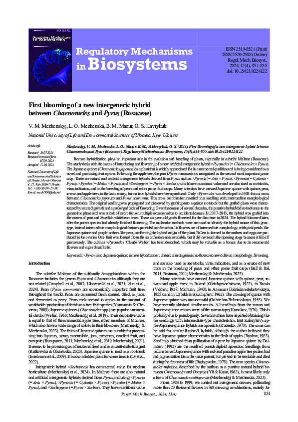 (PDF) First blooming of a new intergeneric hybrid between Chaenomeles ...