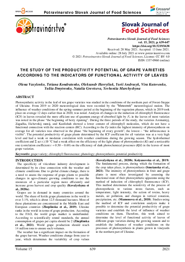 (PDF) THE STUDY OF THE PRODUCTIVITY POTENTIAL OF GRAPE VARIETIES ...