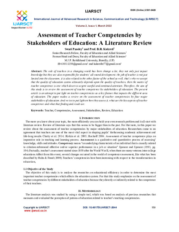 (PDF) Assessment of Teacher Competencies by Stakeholders of Education ...