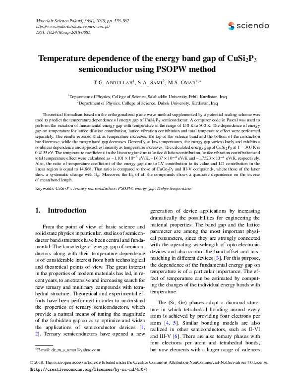(PDF) Temperature dependence of the energy band gap of CuSi2P3 ...