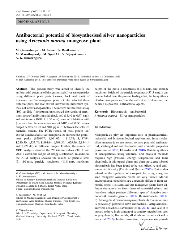 (PDF) Antibacterial potential of biosynthesised silver nanoparticles ...