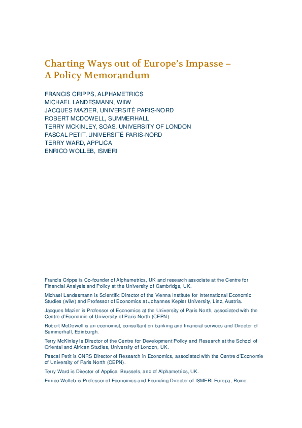 (PDF) Charting Ways Out of Europe’s Impasse – A Policy Memorandum
