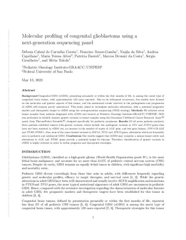 (PDF) Molecular profiling of congenital glioblastoma using a next ...
