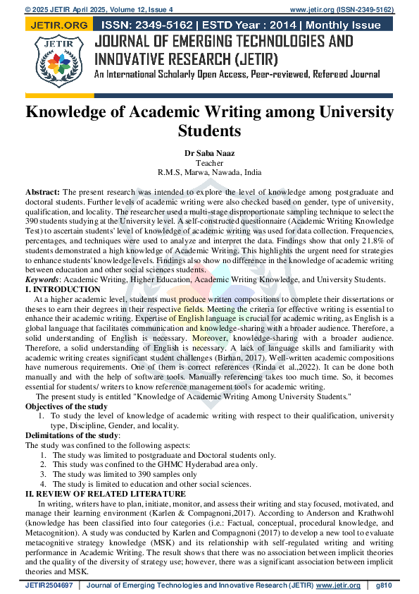 (PDF) Knowledge of Academic Writing among University Students