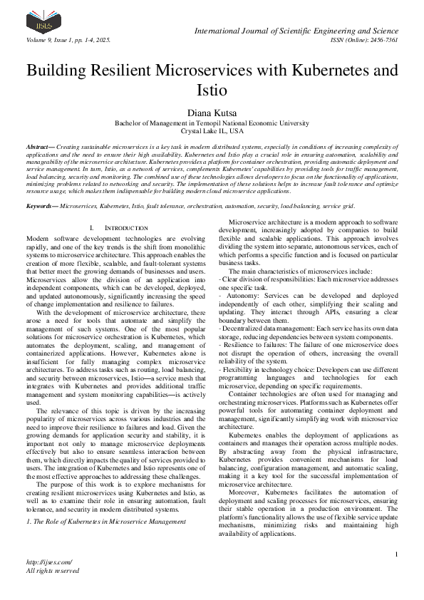 (PDF) Building Resilient Microservices with Kubernetes and Istio