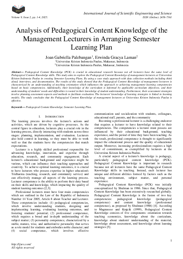 (PDF) Analysis of Pedagogical Content Knowledge of the Management ...