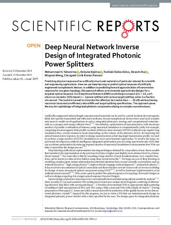 (PDF) Deep Neural Network Inverse Design of Integrated Photonic Power ...
