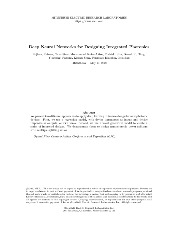 (PDF) Deep Neural Networks for Designing Integrated Photonics