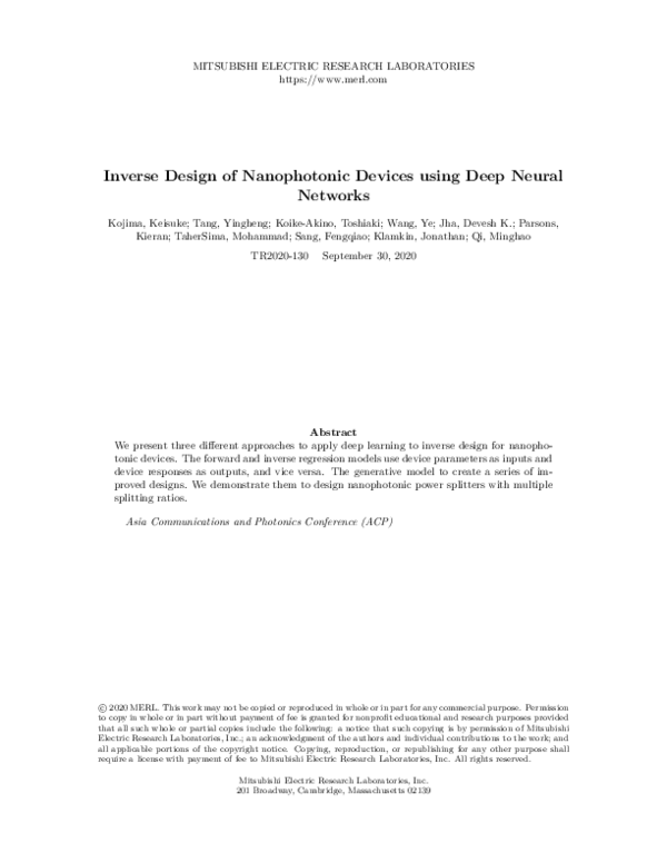 (PDF) Inverse Design of Nanophotonic Devices using Deep Neural Networks