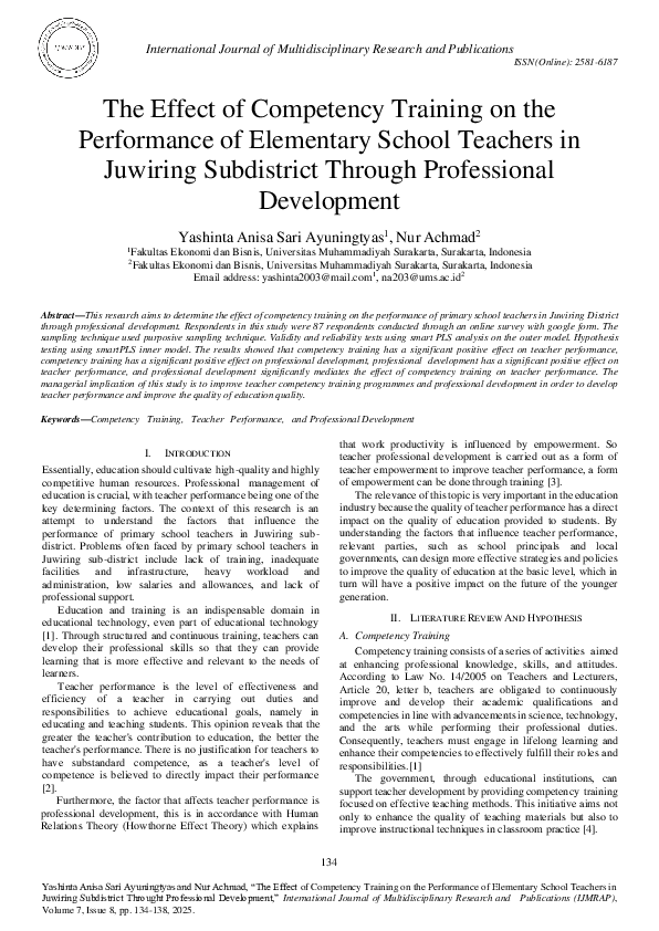 (PDF) The Effect of Competency Training on the Performance of ...