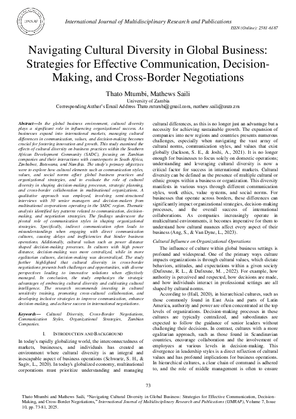 (PDF) Navigating Cultural Diversity in Global Business: Strategies for ...