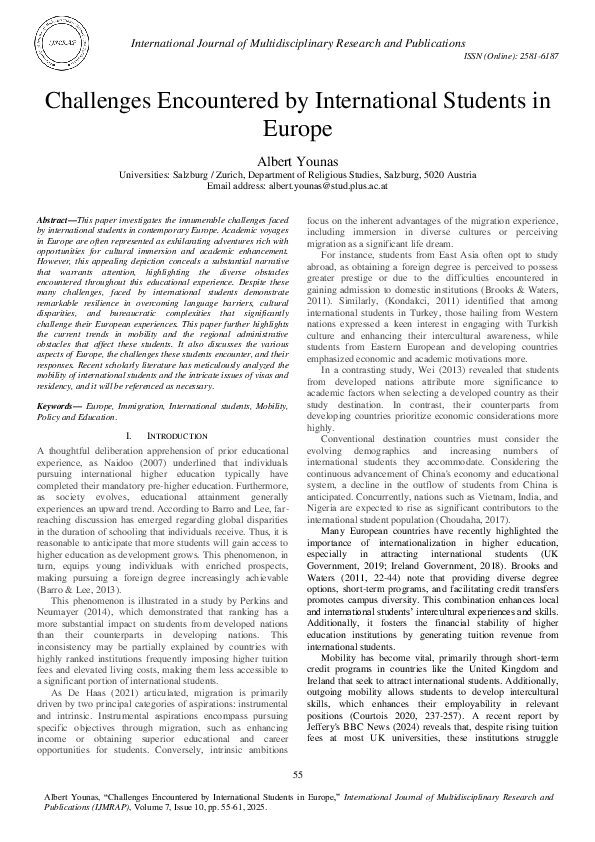 (PDF) Challenges Encountered by International Students in Europe