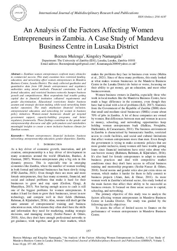 (PDF) An Analysis of the Factors Affecting Women Entrepreneurs in ...
