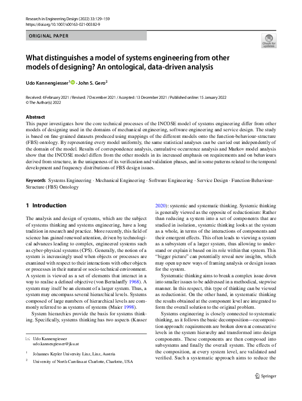 (PDF) What distinguishes a model of systems engineering from other ...