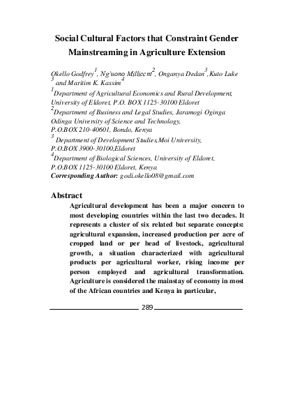 (PDF) Social cultural factors that constraint gender mainstreaming in ...