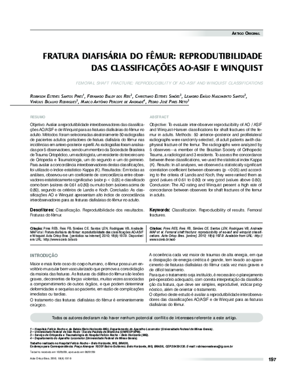 (PDF) Fratura diafisária do fêmur: reprodutibilidade das classificações ...