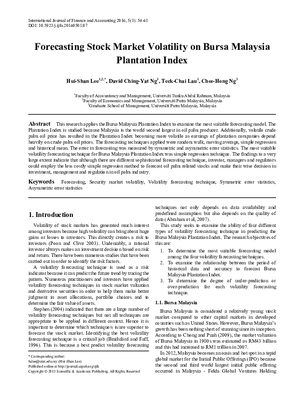 (PDF) Forecasting Stock Market Volatility on Bursa Malaysia Plantation ...