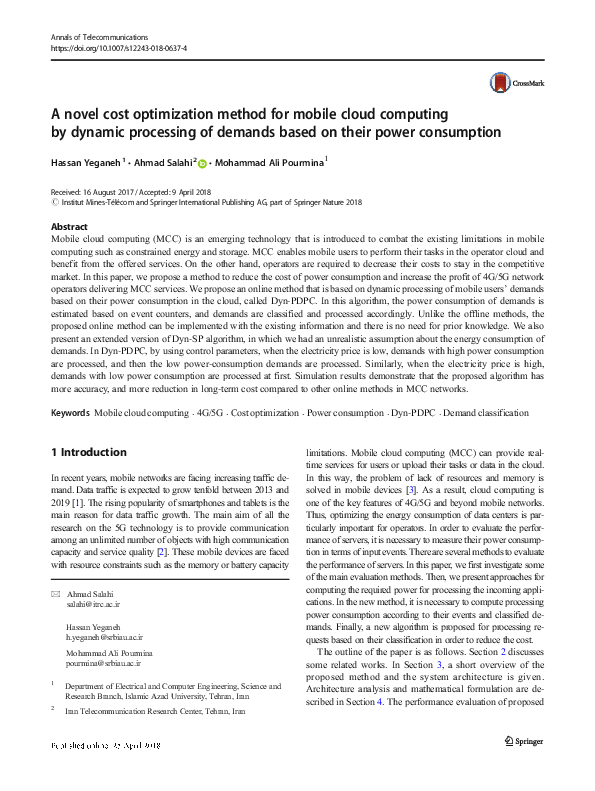 (PDF) A Novel Cost Optimization Method for Mobile Cloud Computing by ...