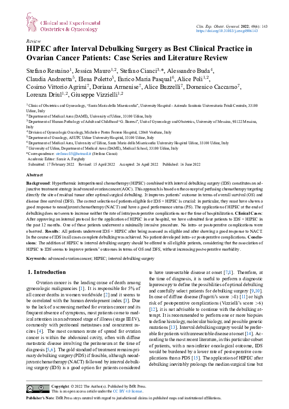 (PDF) HIPEC after Interval Debulking Surgery as Best Clinical Practice ...