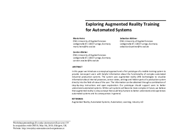 (PDF) Exploring Augmented Reality Training for Automated Systems