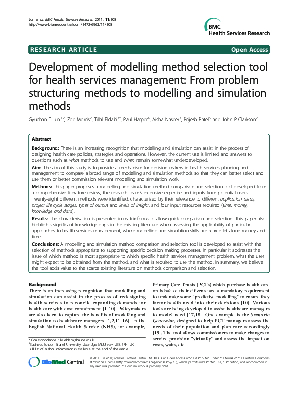 (PDF) Development of modelling method selection tool for health ...