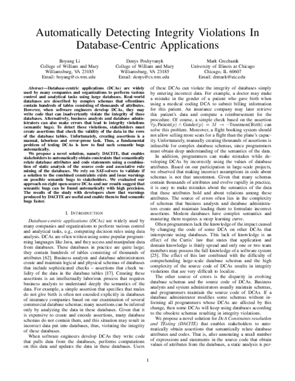 (PDF) Automatically Detecting Integrity Violations in Database-Centric ...