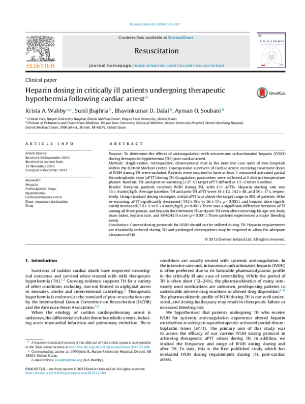 (PDF) Heparin dosing in critically ill patients undergoing therapeutic ...