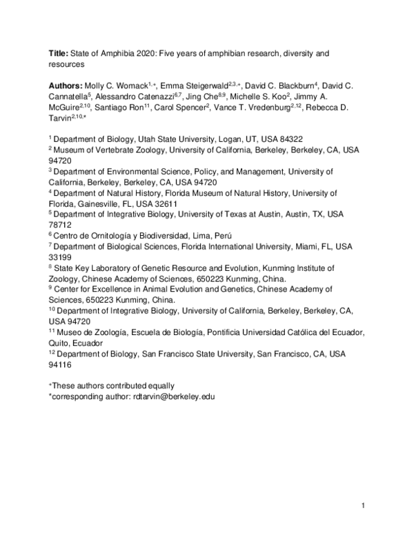 (PDF) State of the Amphibia 2020: A review of five years of amphibian ...