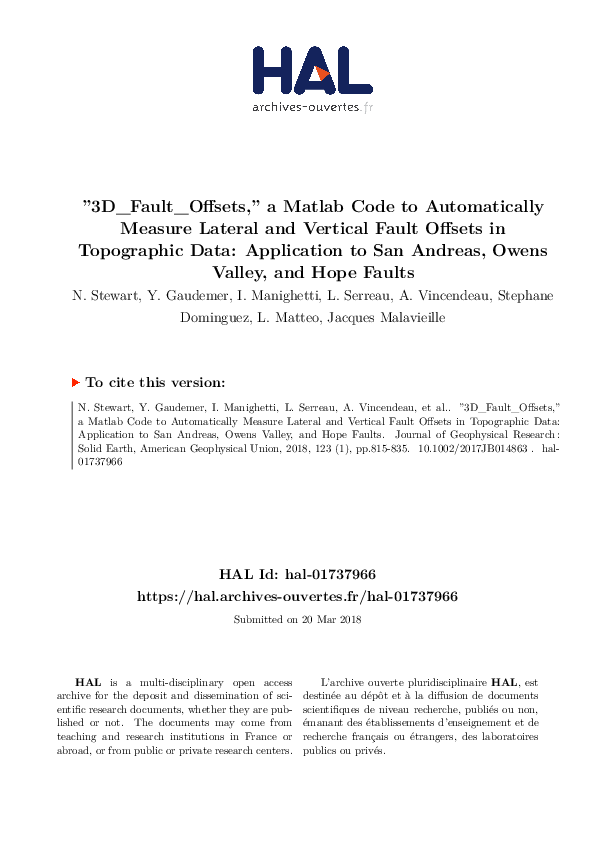 (PDF) “3D_Fault_Offsets,” a Matlab Code to Automatically Measure ...