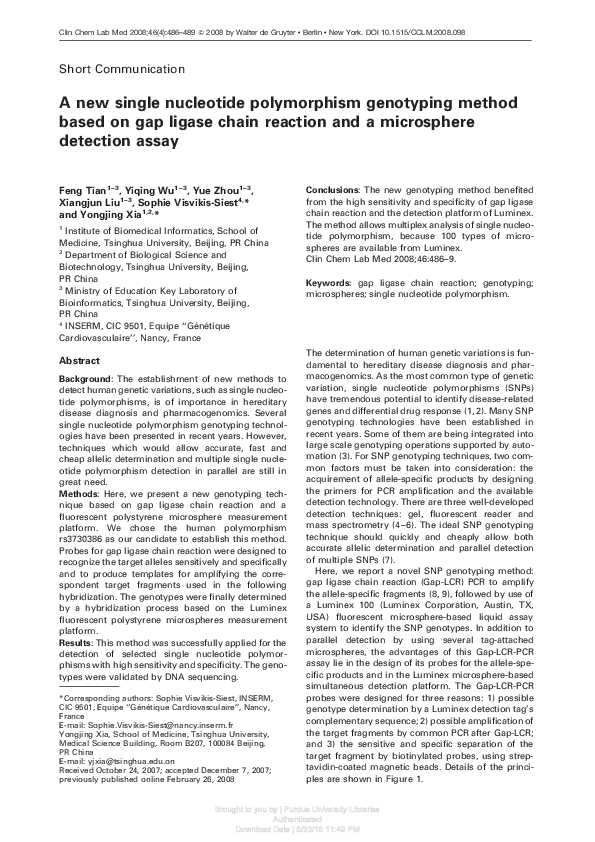 (PDF) A new single nucleotide polymorphism genotyping method based on ...