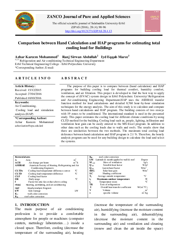 (PDF) Comparison between Hand Calculation and HAP programs for ...
