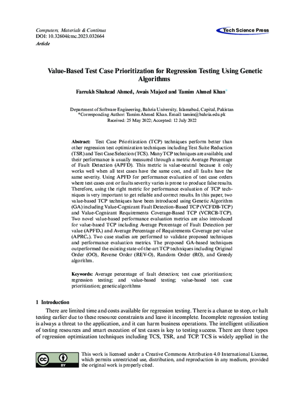 (PDF) Value-Based Test Case Prioritization for Regression Testing Using ...