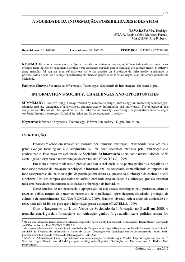(PDF) A Sociedade Da Informação: Possibilidades e Desafios