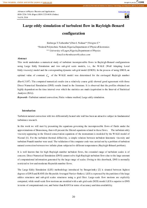 (PDF) Large eddy simulation of turbulent flow in Rayleigh-Benard ...