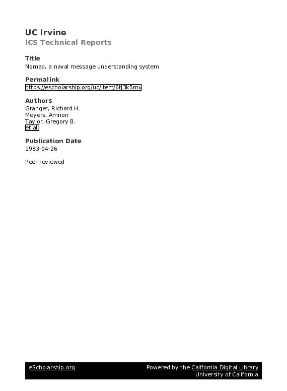 (PDF) Nomad, a naval message understanding system
