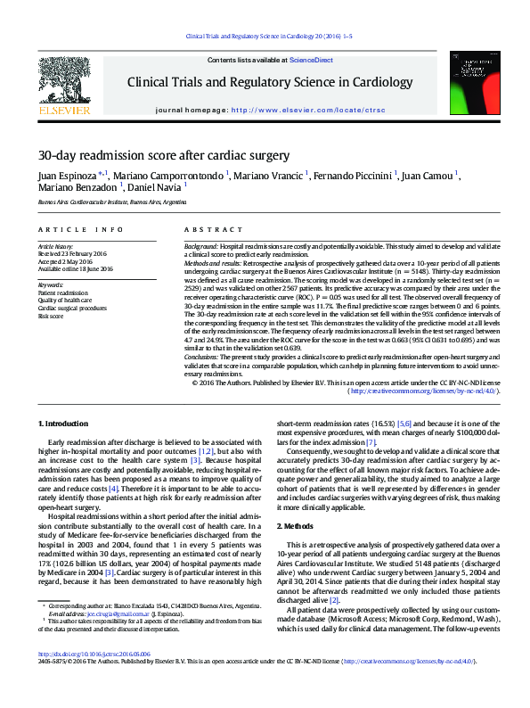 (PDF) 30-DAY Readmission Score After Cardiac Surgery