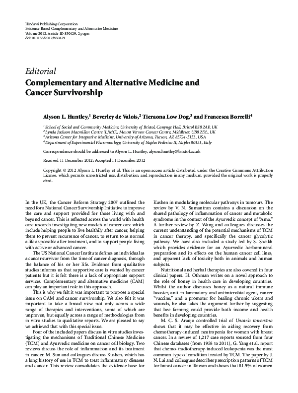(PDF) Complementary and Alternative Medicine and Cancer Survivorship