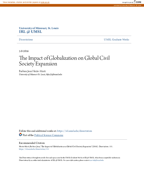 (PDF) The Impact of Globalization on Global Civil Society Expansion