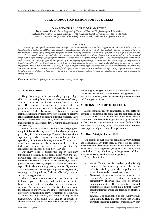 (PDF) Fuel Production Design for Fuel Cells