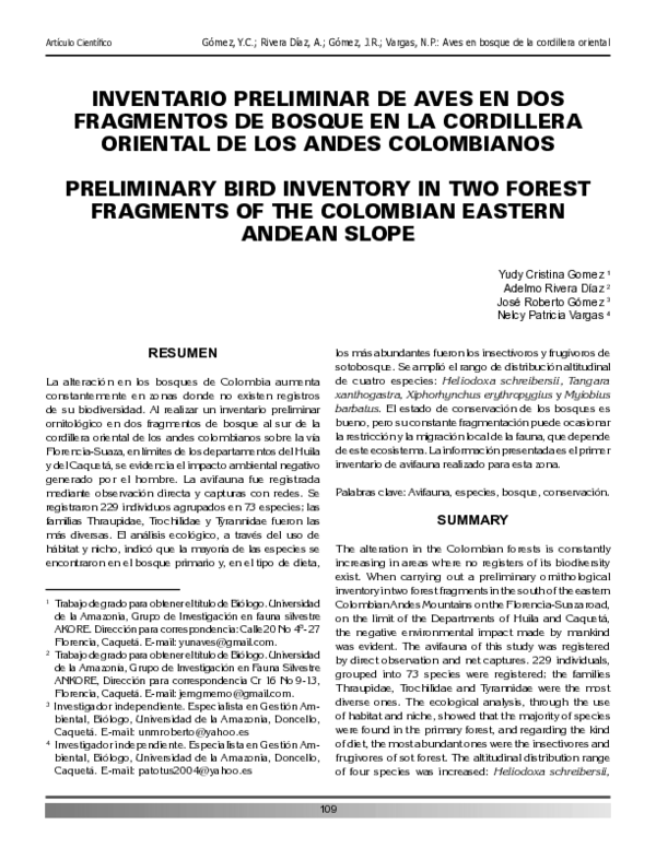 (PDF) Preliminary Bird Inventory in Two Forest Fragments of the ...