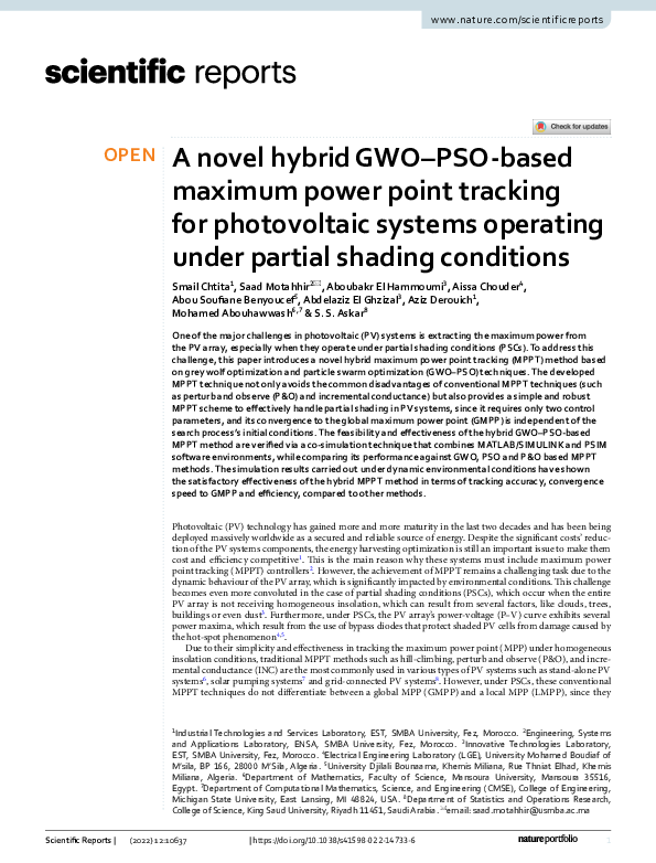 (PDF) A novel hybrid GWO–PSO-based maximum power point tracking for ...