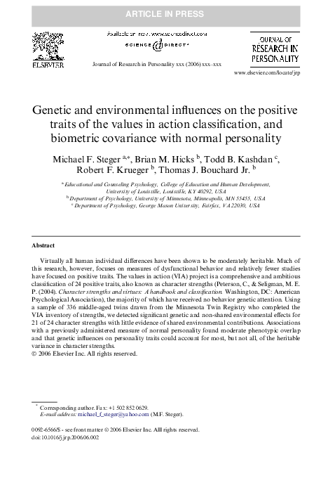 (PDF) Genetic and environmental influences on the positive traits of ...