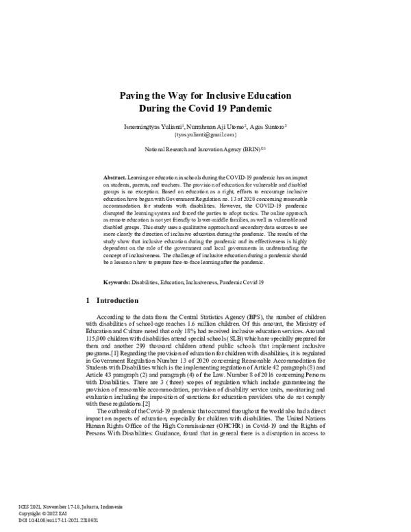 (PDF) Paving the Way for Inclusive Education During the Covid 19 Pandemic