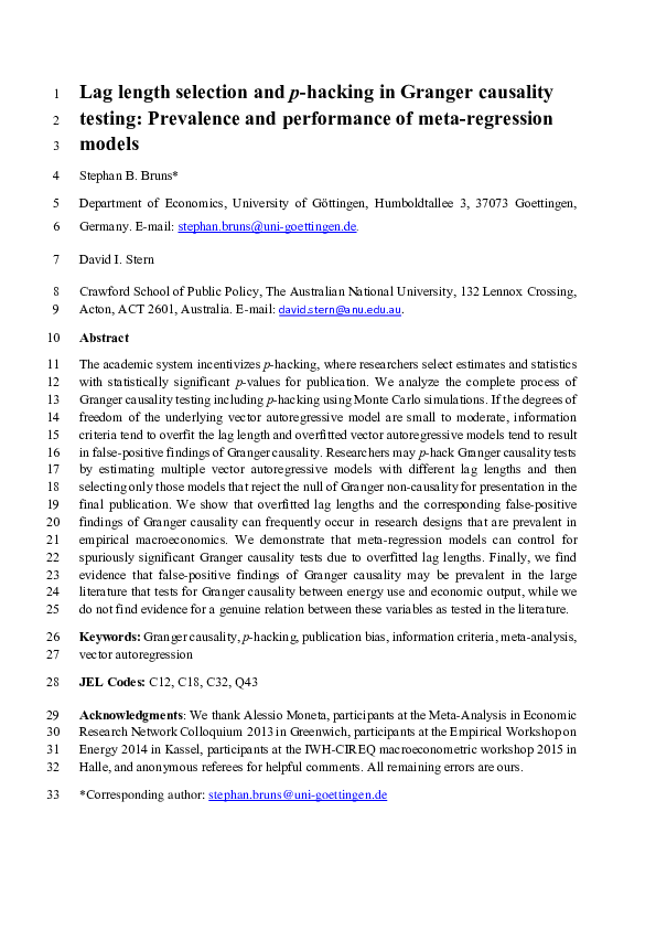 (PDF) Lag length selection and p-hacking in Granger causality testing ...