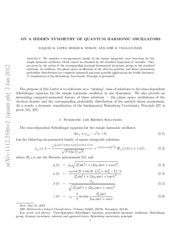 (PDF) On a hidden symmetry of quantum harmonic oscillators